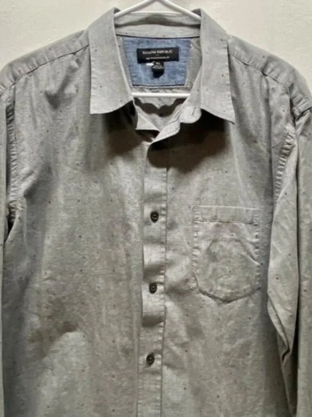 Banana Republic Dress Shirt Men's XL Grey Confetti Soft Wash Standard‎ Fit EUC